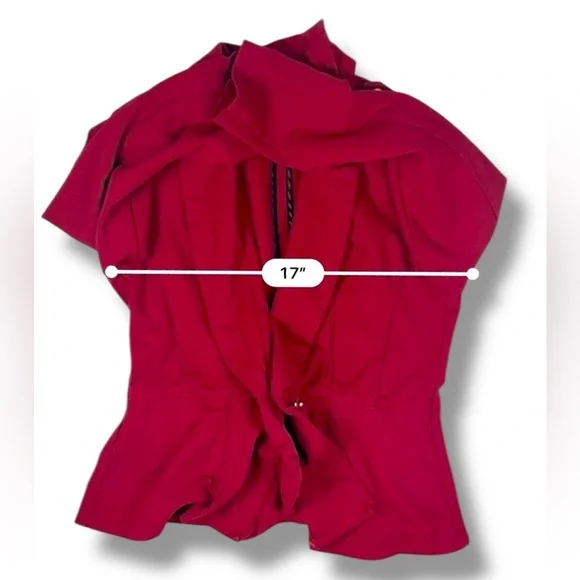 White House Black Market Womens Red Peplum Blazer Jacket Size 10 Gold Button - Picture 11 of 16